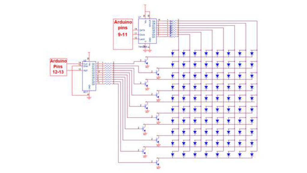 Make a 8×10 L.E.D Matrix using the Arduino and 4017 decade counter