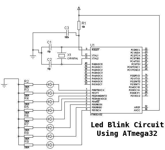 atmega led blink schematic circuit diagram
