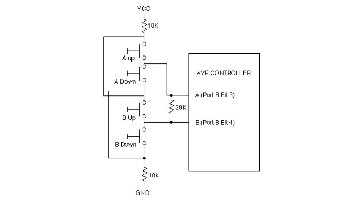 Decoding 4 buttons with two I/O's on AVR using ATtiny12 microcontroller