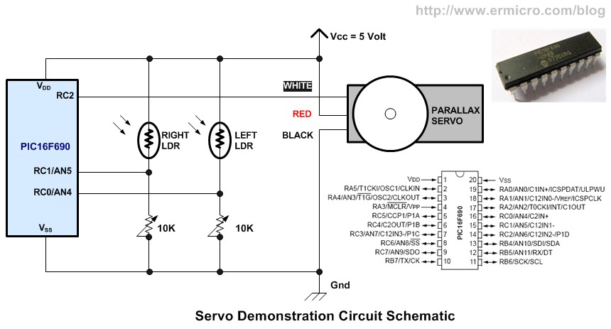 Schematic Basic Servo Motor Controlling with Microchip PIC Microcontroller