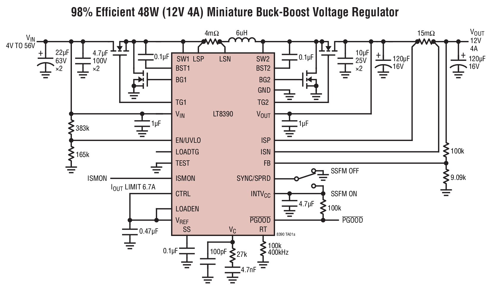 Schematic LT8390 – 60V Synchronous 4-Switch Buck-Boost Controller with Spread Spectrum