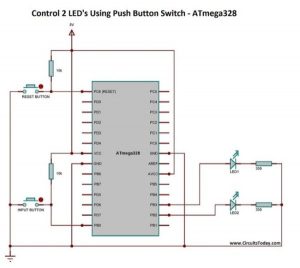 Simple LED Projects Using AVR Microcontroller schematics