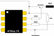 ATMEL ATTINY15 MICROCONTROLLER EXAMPLE DC TO DC CONVERTER CIRCUIT