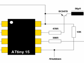 ATMEL ATTINY15 MICROCONTROLLER EXAMPLE DC TO DC CONVERTER CIRCUIT