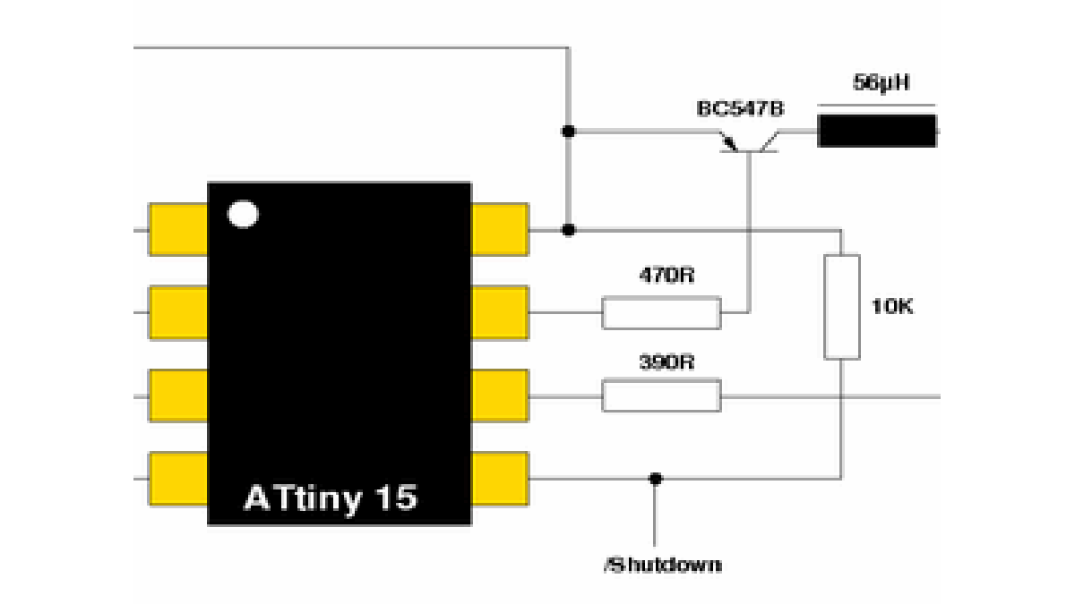 ATMEL ATTINY15 MICROCONTROLLER EXAMPLE DC TO DC CONVERTER CIRCUIT