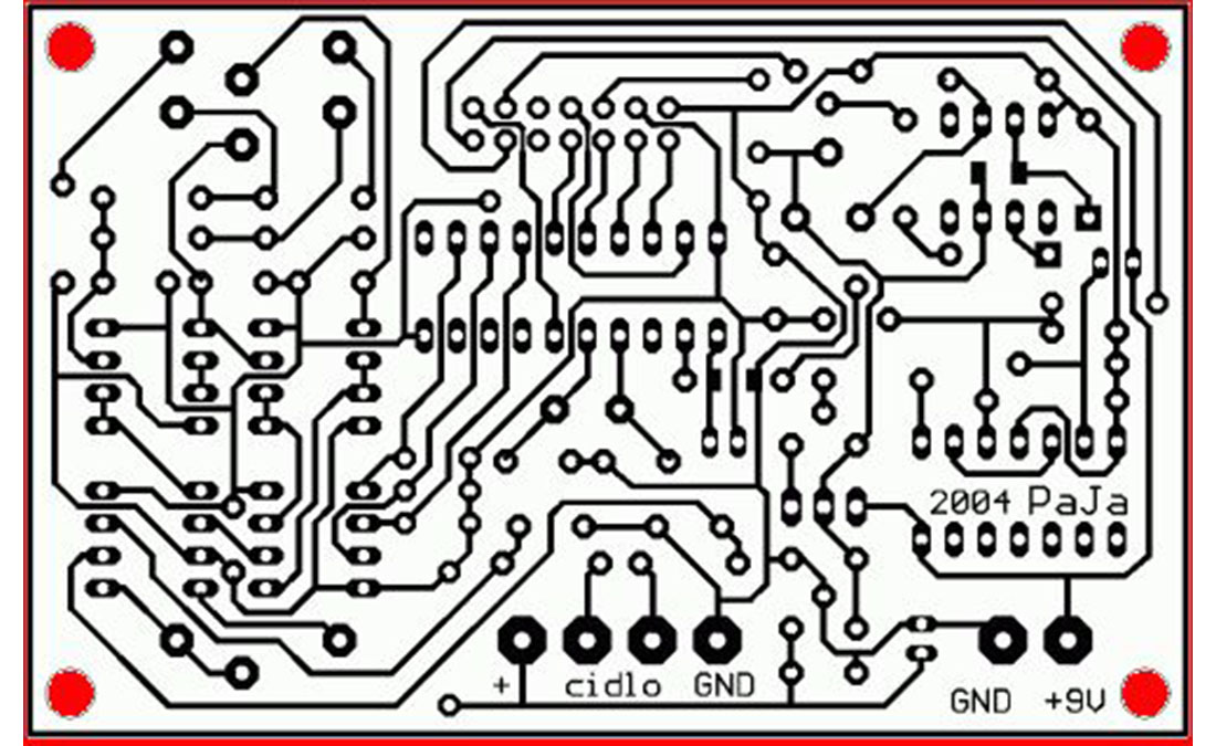 Design of printed circuit board (90 x 57 mm). 

