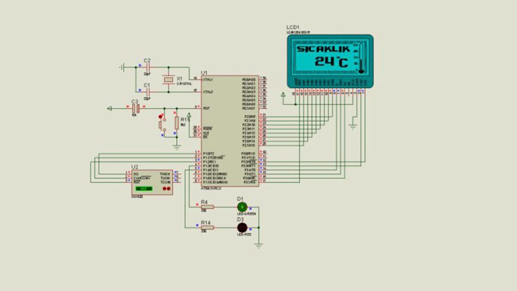 AT89S52 DS1620 THERMOMETER CIRCUIT (LCD DISPLAY)