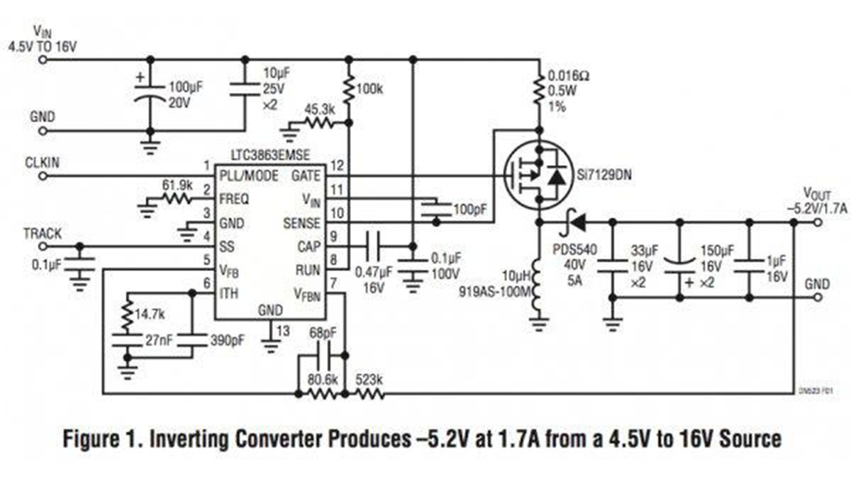 Inverting DC/DC controller converts a positive input to a negative output with a single inductor