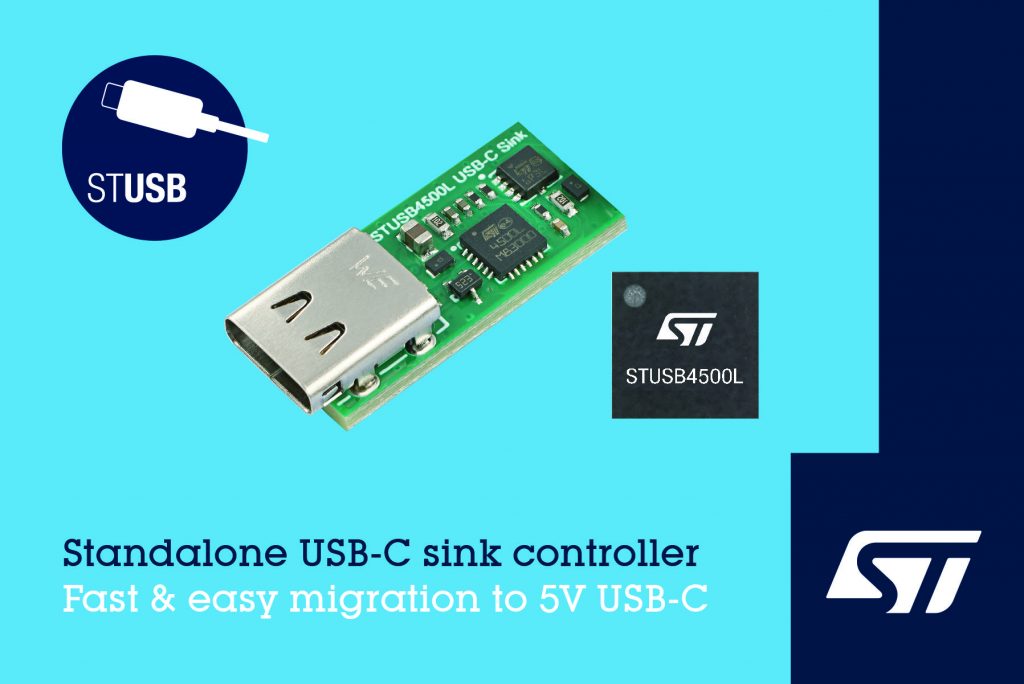 STMICROELECTRONICS INTRODUCES STANDALONE VBUS POWERED CONTROLLER FOR 5V USB C CHARGING APPLICATIONS