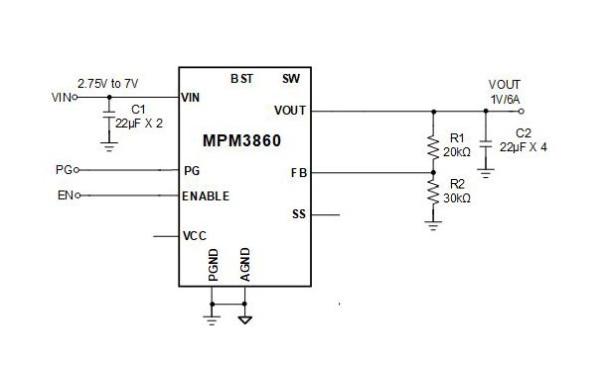 MPM3860 STEP-DOWN POWER MODULE CAN ACHIEVE 6 A OF CONTINUOUS OUTPUT