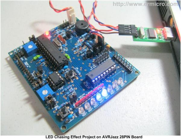 The LED Chasing Effect Project using Atmel AVR Microcontroller