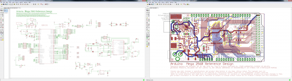Schematic (left) and board editors both open. Click to embiggen.