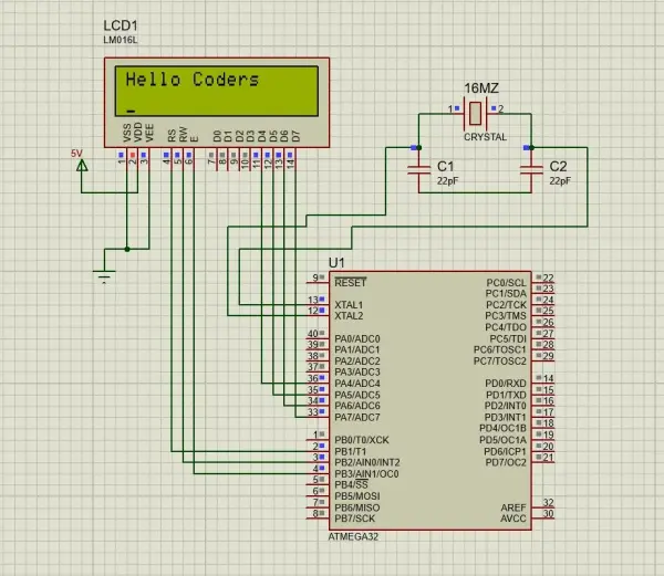 Circuit diagram 16x2 LCD to ATmega32