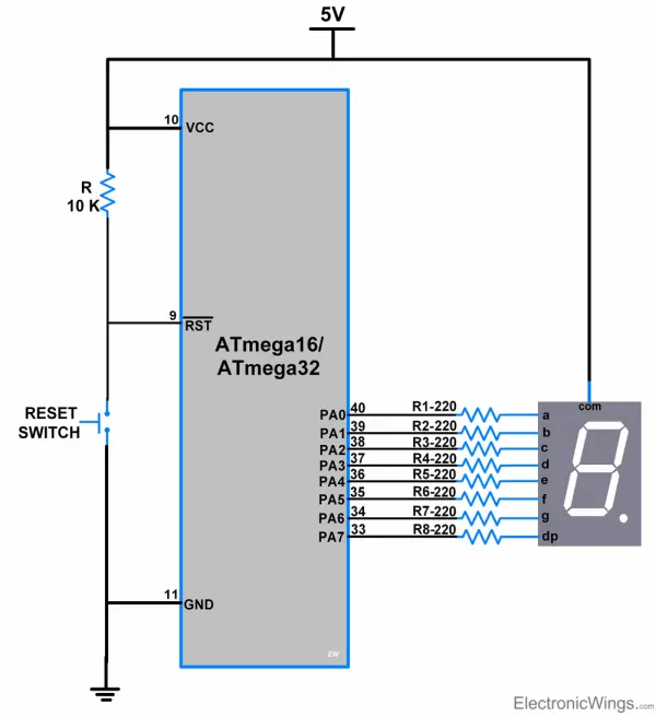 Connection Diagram of 7 segment with ATmega16 32
