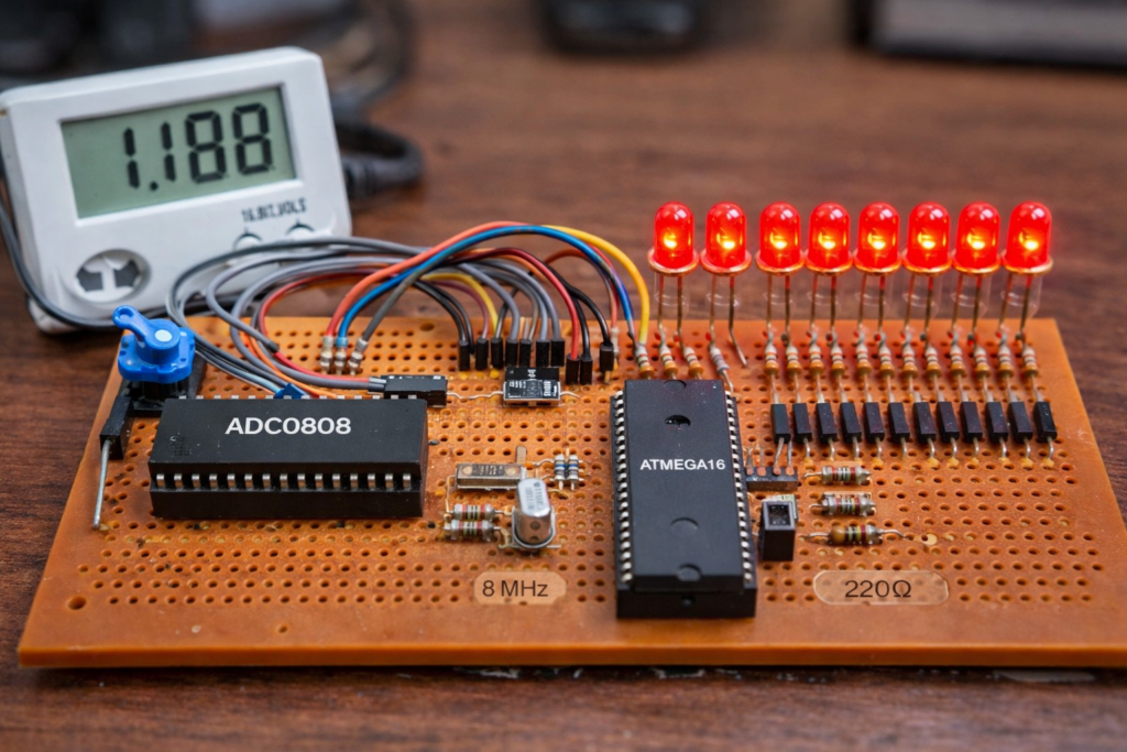 ATmega16 ADC0808 LED display electronics project