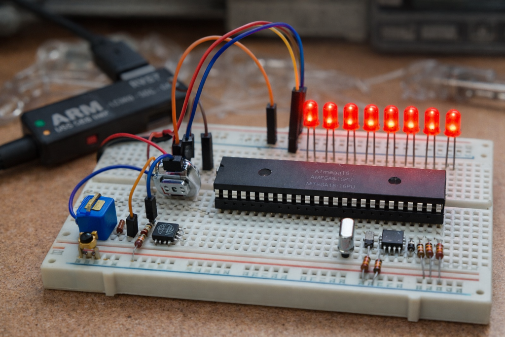 ATmega16 breadboard ADC LED display