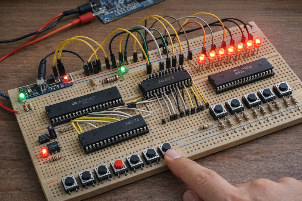 ATmega16 8255A LED control breadboard circuit