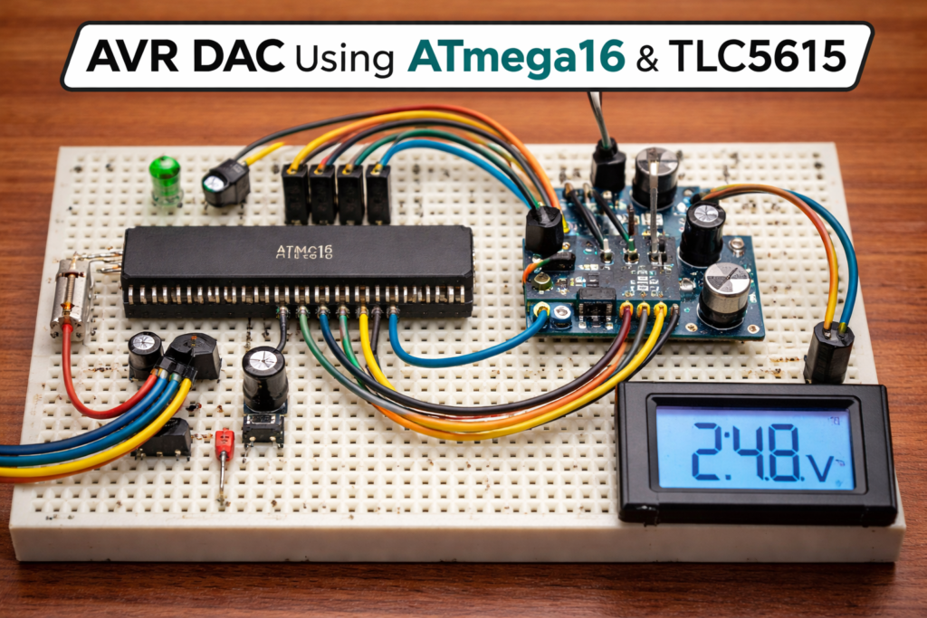 ATmega16 TLC5615 DAC breadboard SPI analog output