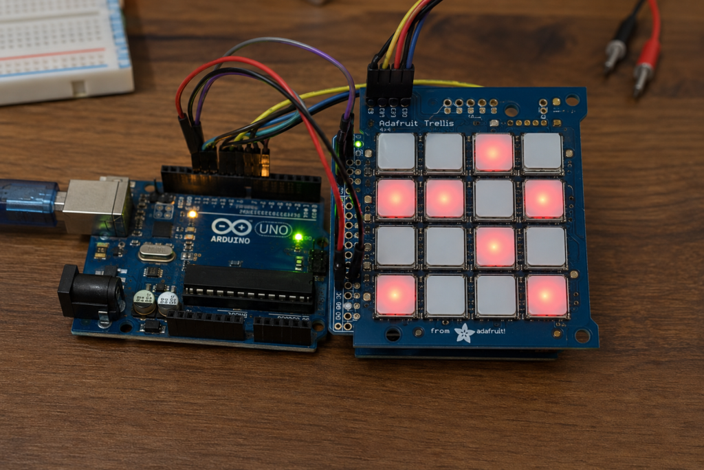 Arduino Uno powering Adafruit Trellis LED keypad